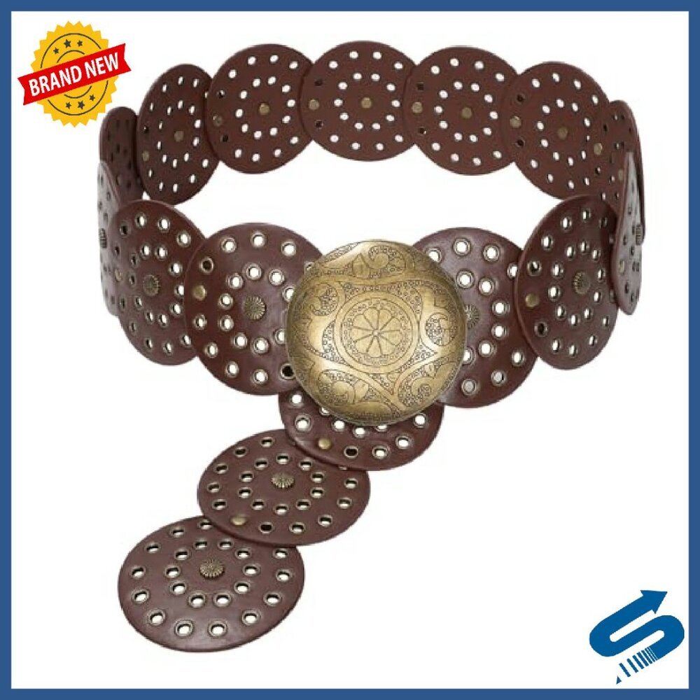 Western Hollow Disc Leather Belt Wide Adjustable Cowgirl Style - Picture 2 of 8